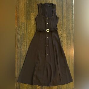 Zara Dark Brown Sleeveless A-Line Button Front Dress with Belt